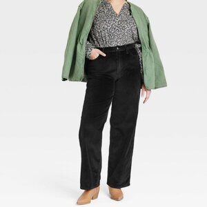 Women’s Black Corduroy Pants, Universal Thread Size 12, Relaxed Wide Leg Pants